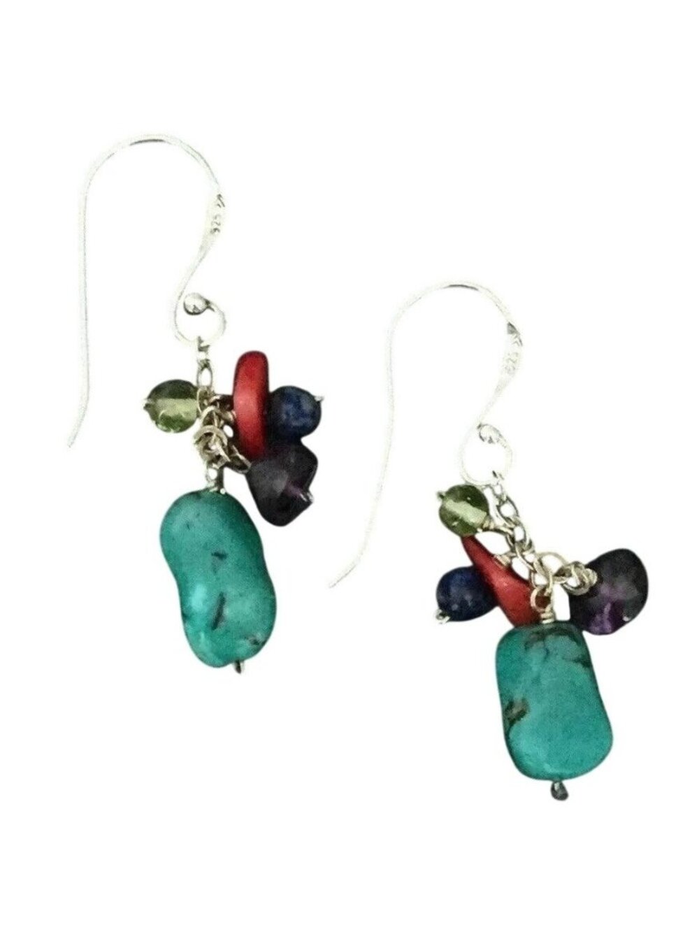 Silpada W1034 Multi Color Coral Turquoise Earrings Peridot Amethyst